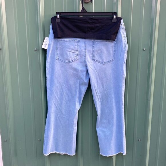 Women's Maternity Crop Flare Frayed Hem Jeans Pants Size L - Picture 3 of 9